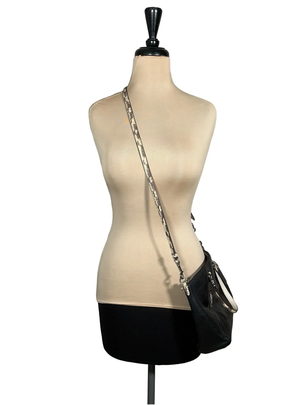 Coach Prairie Satchel Black Pebbled Leather Snake Embossed Crossbody
